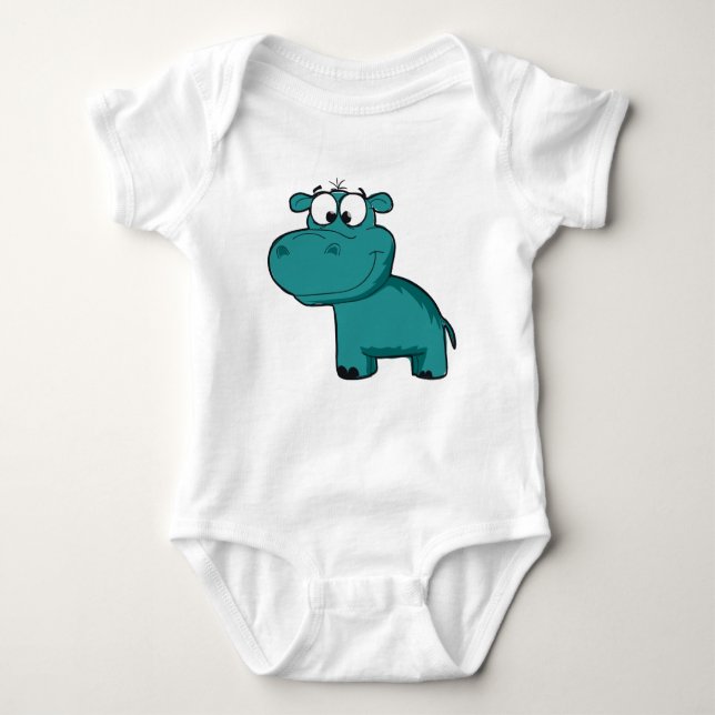 Blue Happy Hippo Baby Strampler (Vorderseite)