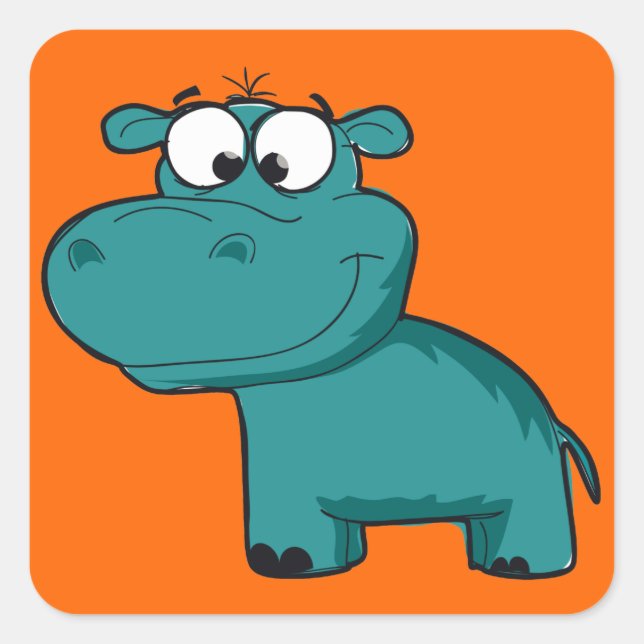 Blue Happy Hippo Quadratischer Aufkleber (Vorderseite)