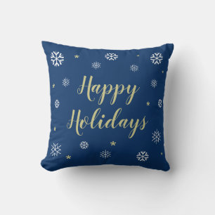 Blue Happy Holidays Snowflakes Kissen