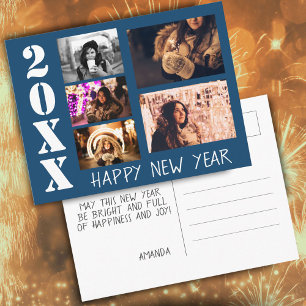 Blue Happy New Year 2025 5 Foto Collage Postkarte