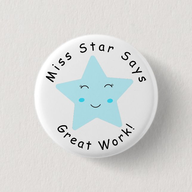 Blue Happy Star Boy Great Work Button (Vorderseite)