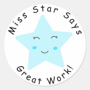 Blue Happy Star Boy Great Work Runder Aufkleber