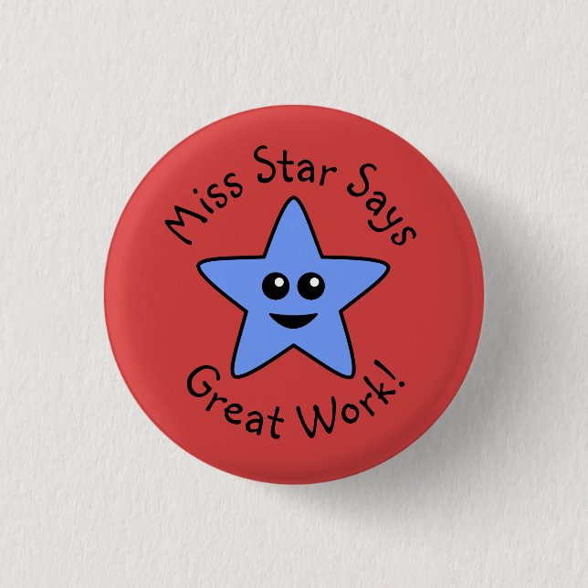 Blue Happy Star Great Work Button (Vorderseite)