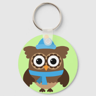 Blue Hat Owl mit Blue Scarf Button Schlüsselanhäng Schlüsselanhänger