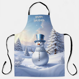 Blue Hat Snowman Christmas Tree Holiday Apron Schürze