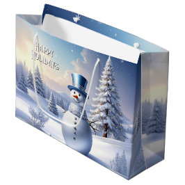 Blue Hat Snowman Christmas Tree Holiday Gift Bag Große Geschenktüte