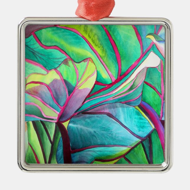 Blue Hawaii Tropical leaf foliage art Ornament Aus Metall (Vorne)