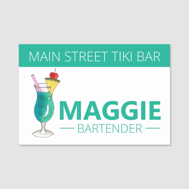 Blue Hawaiian Cocktail Luau Barkeeper Tiki Bar Namensschild (Vorderseite)