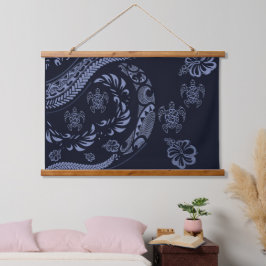Blue Hawaiian Contemporary Tapa Wandteppich Mit Holzrahmen