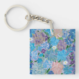Blue Haze Floral Acrylic Square Schlüsselkette Schlüsselanhänger