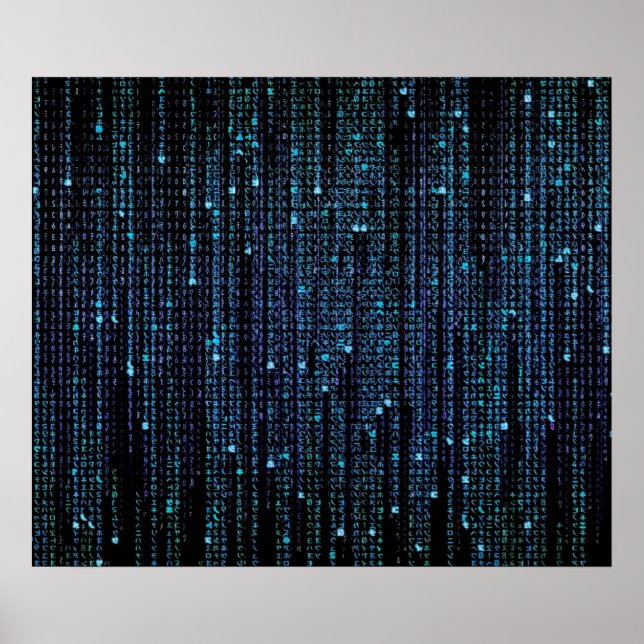 Blue HD Matrix Digital Rain Poster (Vorne)
