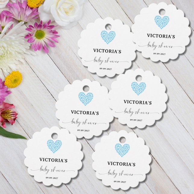 Blue Heart Baby Dusche Party rund skallopiert Geschenkanhänger (Von Creator hochgeladen)