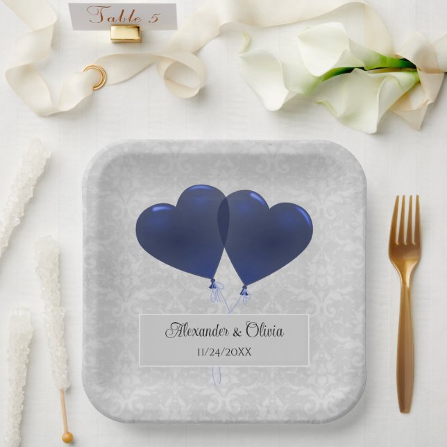 Blue Heart Balloons Polterabend Paper Teller (Hochzeit)