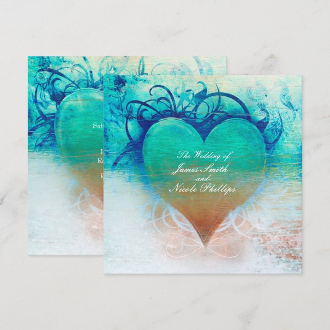 Blue Heart Beach Tropical Einladungen (Vorne/Hinten)