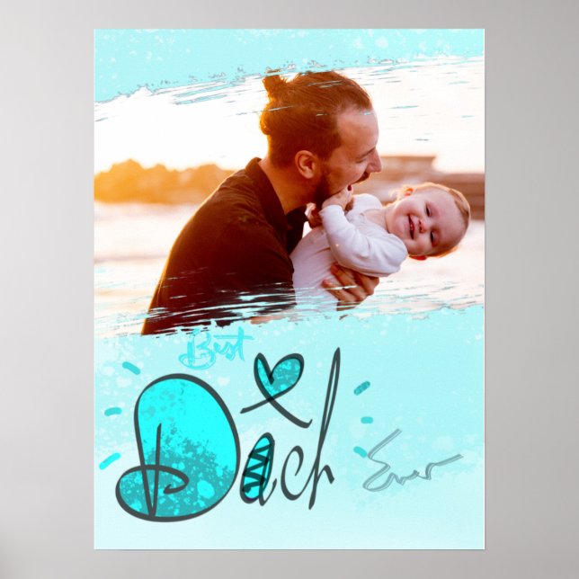 Blue Heart Bester Vater je Frame Abstraktes Foto Poster (Vorne)