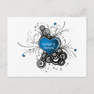 Blue Heart Black Wirbel Save the Date Ankündigungspostkarte