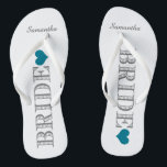 Blue Heart Bride Flip Flops<br><div class="desc">Spaß,  maßgeschneiderte Hochzeitskippen</div>