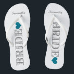 Blue Heart Bride Flip Flops<br><div class="desc">Spaß, maßgeschneiderte Hochzeitskippen</div>
