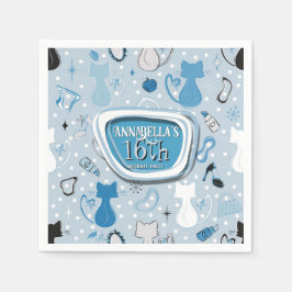 Blue Heart Cats Birthday Serviette