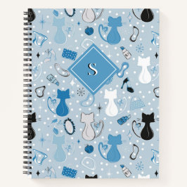 Blue Heart Cats Mitte des Jahrhunderts Notizbuch