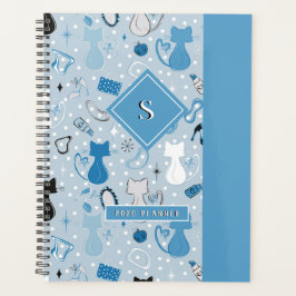 Blue Heart Cats Mitte des Jahrhunderts Planer