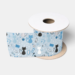 Blue Heart Cats Mitte des Jahrhunderts Satinband