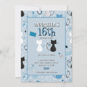 Blue Heart Cats zum Geburtstag Einladung