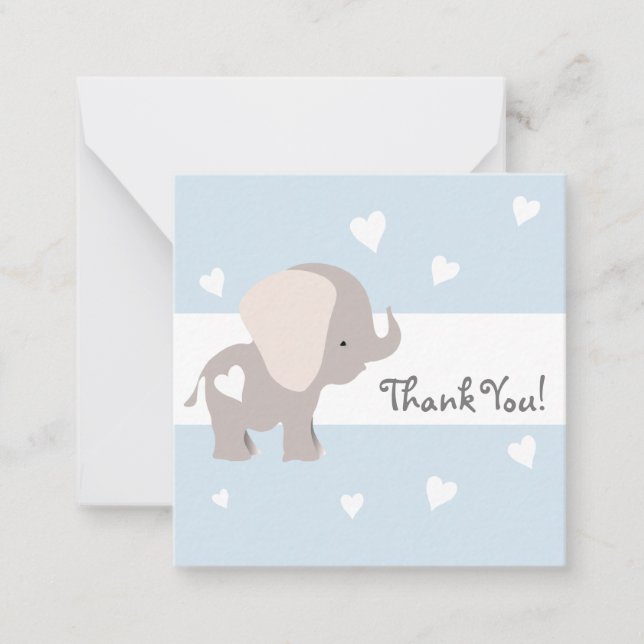 Blue Heart Elephant Vielen Dank Notecards Mitteilungskarte (Vorderseite)