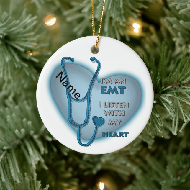 Blue Heart EMT Keramik Ornament (Baum)