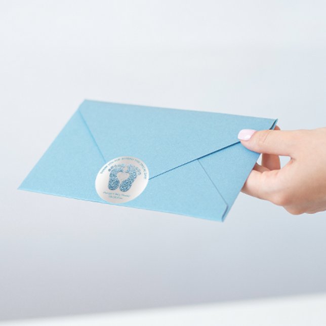 Blue Heart Feet Baby Dusche Gefallen Danke, Grau Runder Aufkleber (Von Creator hochgeladen)