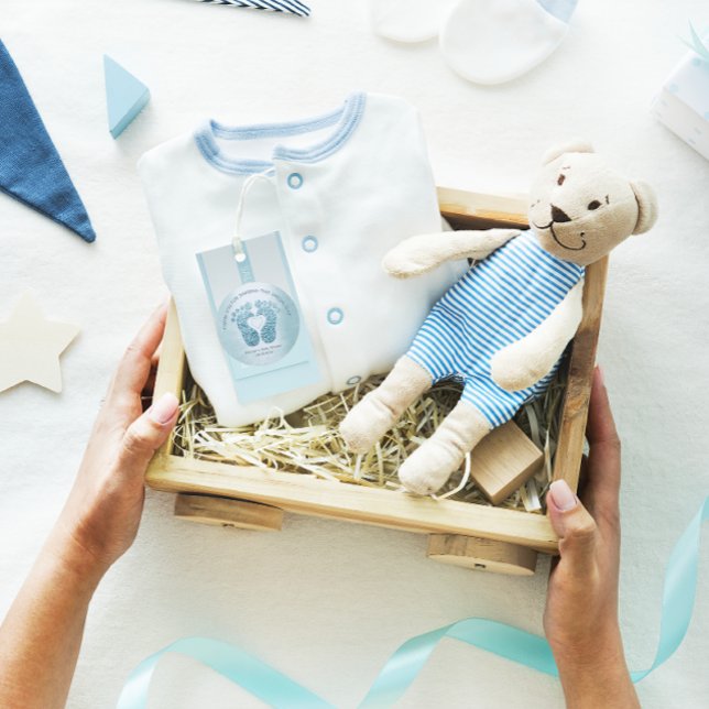 Blue Heart Feet Baby Dusche Gefallen Danke, Junge Runder Aufkleber (Blue Heart Feet Baby Shower Favor Thank You Boy Classic Round Sticker)