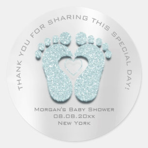 Blue Heart Feet Baby Dusche Gefallen Geschenk Dank Runder Aufkleber