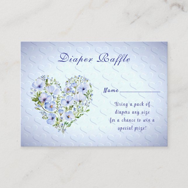 Blue Heart Floral Baby Duschvorrichtung Begleitkarte (Vorderseite)