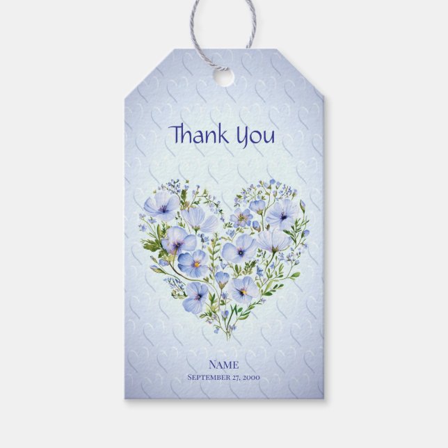 Blue Heart Floral Gift Tag Geschenkanhänger (Vorderseite)