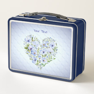 Blue Heart Floral Metal Lunch Box