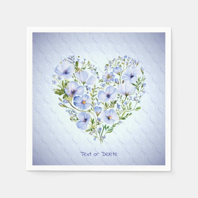 Blue Heart Floral Napkins Serviette (Vorderseite)