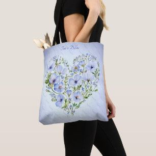 Blue Heart Floral Tote Bag Tasche
