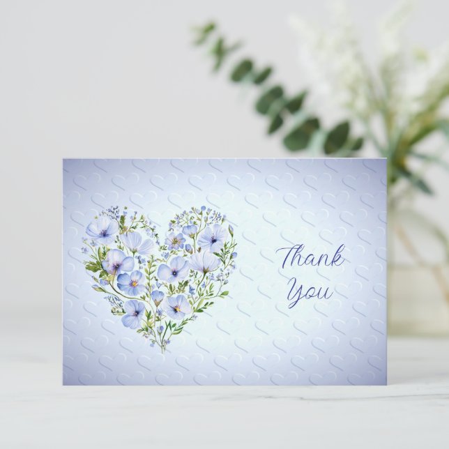 Blue Heart Floral Vielen Dank Karte (Stehend Vorderseite)
