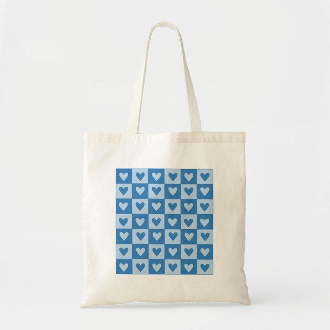 Blue Heart Grid Tote Bag Tragetasche (Vorne)