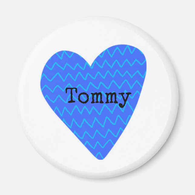 Blue Heart Kids Name Familie Großeltern Spaß Magnet (Vorne)