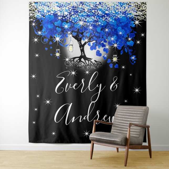 Blue Heart Leaf Tree Boho Hochzeitsband Wandteppich (Beispiel)