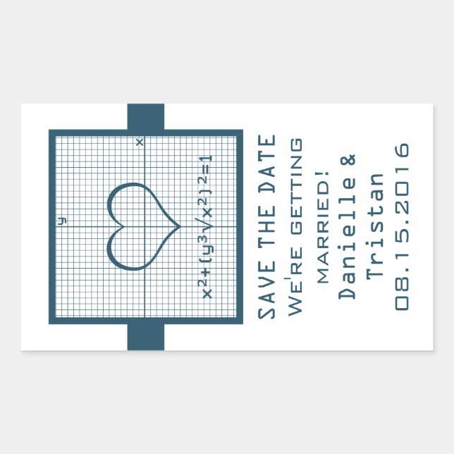 Blue Heart Math Graph Save the Date Stickers (Vorderseite)