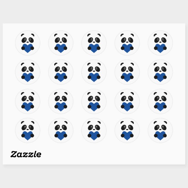 Blue Heart Panda Runder Aufkleber (Blatt)