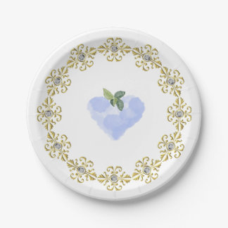 Blue Heart Paper Plate Pappteller