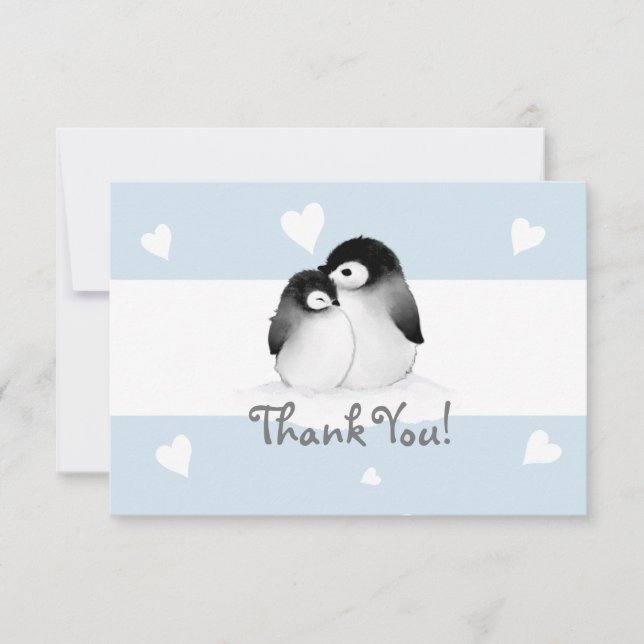 Blue Heart Penguin Merci Cartes de notes (Devant)
