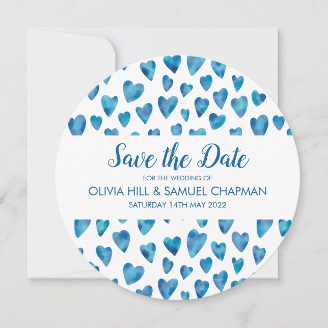 Blue Heart Save the Date Card (Vorderseite)