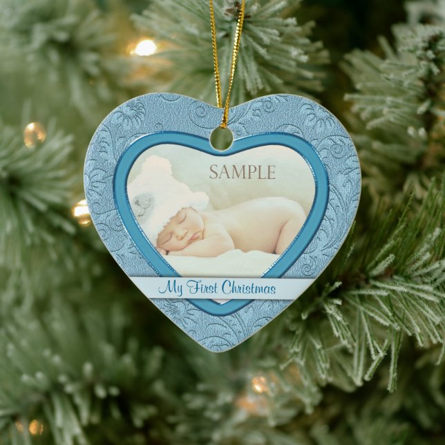 Blue Heart Swirl Baby First Christmas Keramik Ornament (Baum)