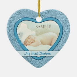 Blue Heart Swirl Baby First Christmas Keramik Ornament