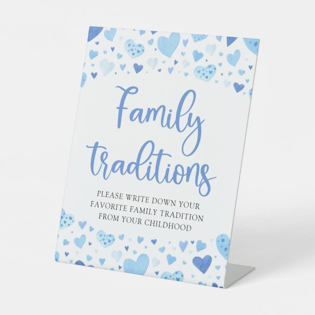 Blue Heart Valentine Family Traditionen Kinderdusc Sockelschild (Vorderseite)