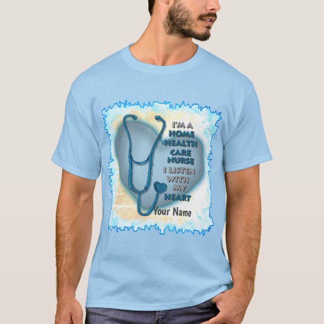 Blue Heart Zuhause Health Care Nurse T-Shirt (Vorderseite)